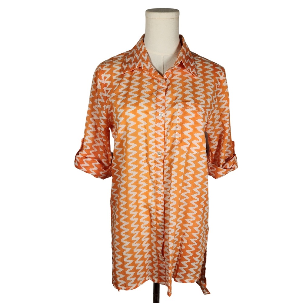 Roberta Roller‎ Rabbit Tunic Dress Orange Zig Zag Print Lightweight Cotton XS
